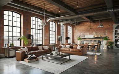 3d render of loft design interior modern ai generative 