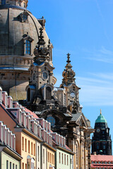 Street view of Frauenkirche, the most famous architectural monument of Dresden, Germany - obrazy, fototapety, plakaty