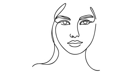 Minimalistic silhouette of woman face. Black and white. White background. One line drawing