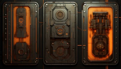 sci-fi design external panels abstract, 3d illustration of a set of metal plates with elements of the mechanism