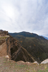 Mesmerizing natural setting with a canyon and green terraces. Natural background.