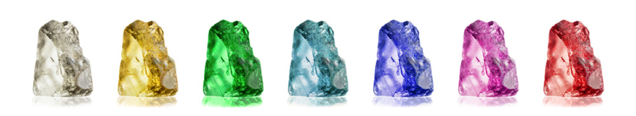color set of the natural uncut precious gems (the Original N2) quartz, topaz, emerald, aquamarine,...