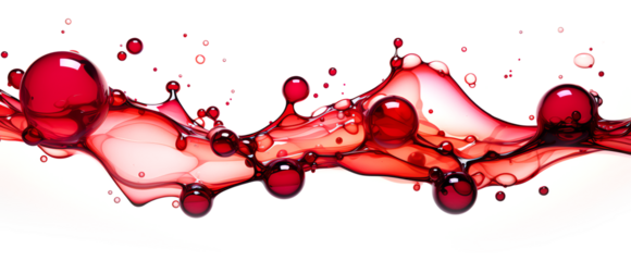 red liquid fluid bubbles border isolated on transparent background