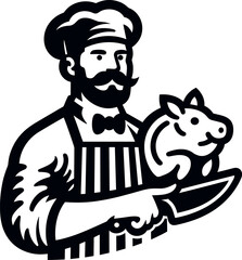 logotype of a Butcher, black and white, small size, isolated