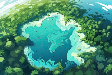 Fototapeta na wymiar natural blue hole in nature landscape top view illustration