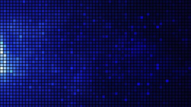 Blue disco lights background. Flicker wall lights. Disco wall. Disco party glowing animation. VJ animation.  Night club, music video, LED screen. Christmas and New year. Fashion event, jazz, pop 4k