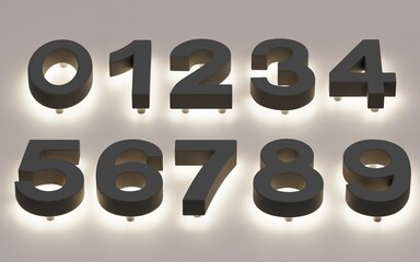 Realistic 3D Render of Light Numbers