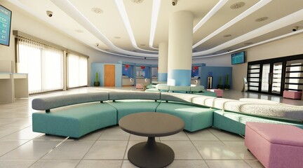 Realistic 3D Render of Post Office Interior