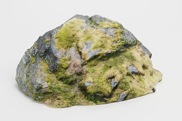 Realistic 3D Render of Rock with Moss