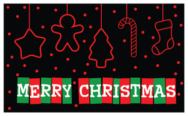 Merry Christmas text and background design. Happy new year concept card & clipart vector. New year themed icons.