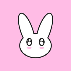 White bunny head with cute eyes on pink background. Vector cute animal character. 