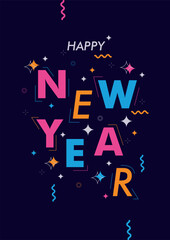 happy new year poster, colorful vector illustration 