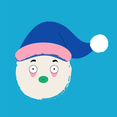 Funny snowball in a Christmas hat. New Year and Christmas mood. Template for card, poster, banner, paper, fabric. Vector illustration on isolated background in retro style.