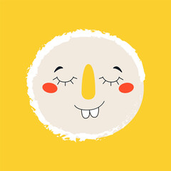 Funny snowball face in retro style. Template for card, poster, banner, fabric, paper. Vector illustration on isolated background.