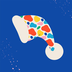 Christmas hat with print. Template for card, poster, banner, paper, fabric, textile. Vector illustration on an isolated background in a modern style.