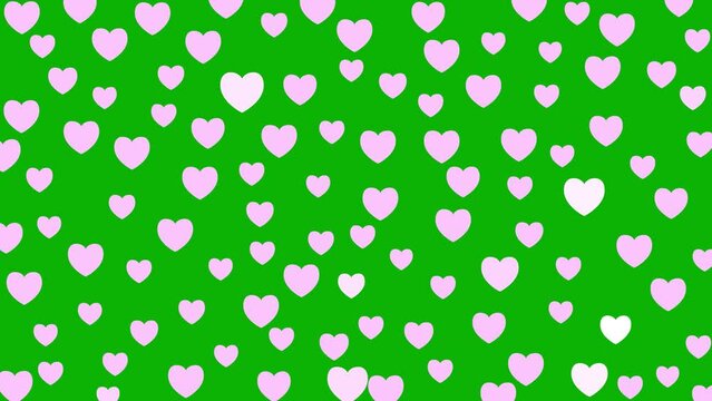 Animated pink heart shine. Background for Valentine day, holiday. Flat vector illustration on green background.