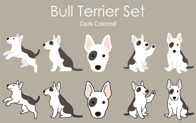 Obraz na płótnie Canvas Cute and simple black Bull Terrier illustrations set