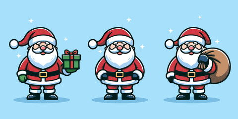 Merry Christmas and happy new year with cute Santa Claus collection. Santa Claus cartoon characters set, Vector illustration