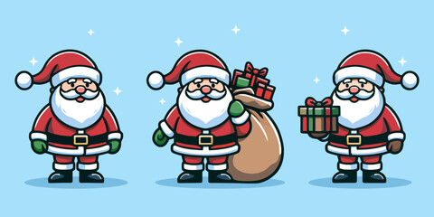 Merry Christmas and happy new year with cute Santa Claus collection. Santa Claus cartoon characters set, Vector illustration