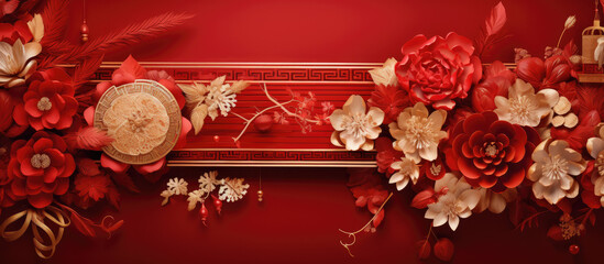 Chinese oriental style, Chinese new year in red and gold. Chinese festive celebration. Vector