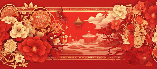 Chinese oriental style, Chinese new year in red and gold. Chinese festive celebration. Vector