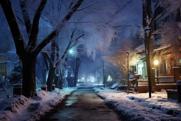 Papier Peint photo Lavable Blue nuit night winter landscape in the city