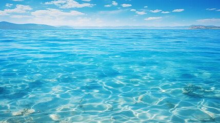 Tranquil Blue Sea: Clear Azure Water Background with Calm Ripples - Serene Ocean Surface for Idyllic Summer Scenics and Relaxing Nature Textures.