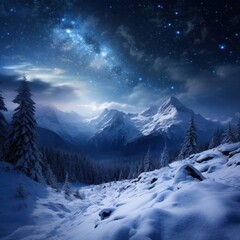 Milky way and Tatras Mountains in winter at night,