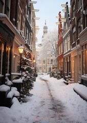 Fototapeta na wymiar snowy street in Amsterdam