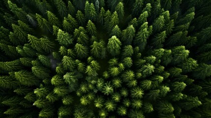 ariel view of pine tree forest. Generative AI - obrazy, fototapety, plakaty
