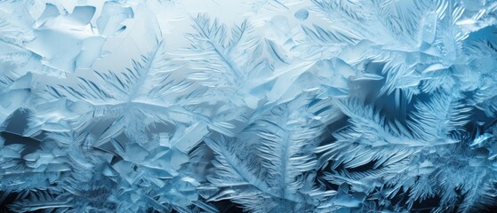 Winter frost patterns on glass. Ice crystals or cold winter background.