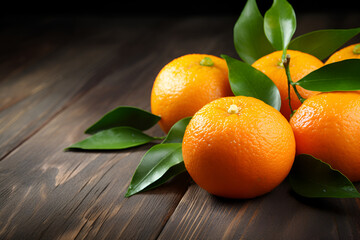 Mandarins Tangerines on wooden background. Free space for your text. Generated AI