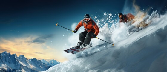 Naklejka na ściany i meble Skiing. Snowboarding. Extreme winter sports