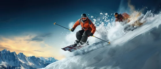Zelfklevend Fotobehang Skiing. Snowboarding. Extreme winter sports © Tisha