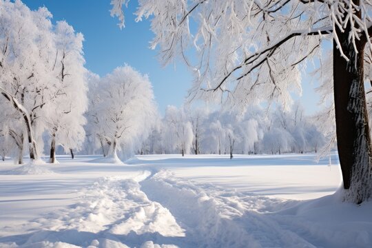 Winter park in snow