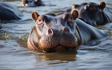 Overcrowded hippo pool