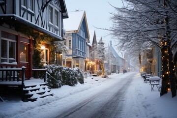 Fototapeta na wymiar Winter view of street in Trondheim city