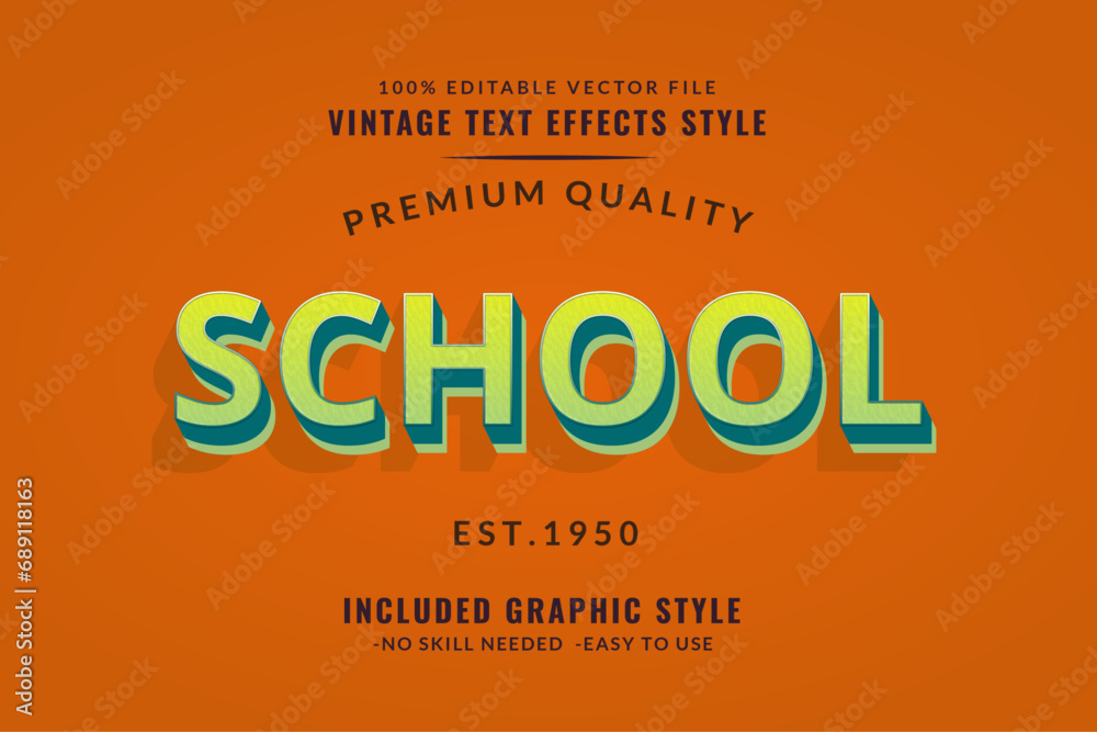 Poster Modern Vintage Text Effect Template With 3d Style Editable Object And font effect.