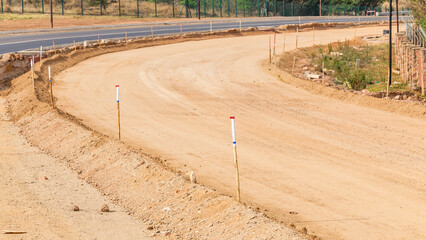 Construction New Road Expansion Highway Earthwork layout Close Up Section.