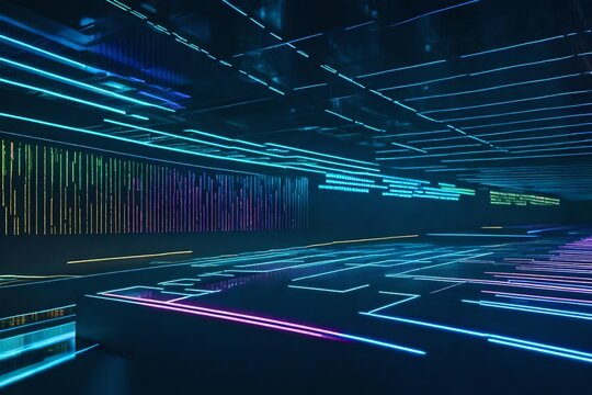 Fototapeta Dynamic data visualizations projected onto the walls of a futuristic data center, providing real-time insights into the streamlining of digital processes.