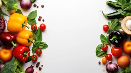 Foto op Plexiglas Fresh vegetables background, white background with vegetables © Tisha