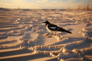 Pie bavarde (Pica pica) dans le sable
