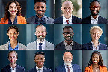 Collage of smiling business people in formalwear looking at camera.