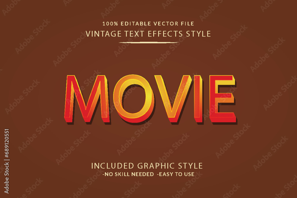 Poster Modern Vintage Text Effect Template With 3d Style Editable Object And font effect.
