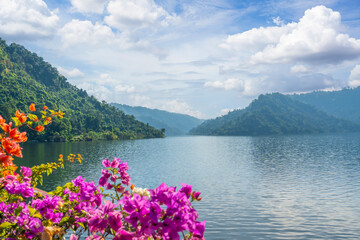 Scenery of Lake and mountain with blue sky.