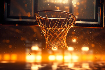 Basketball court with lights - obrazy, fototapety, plakaty