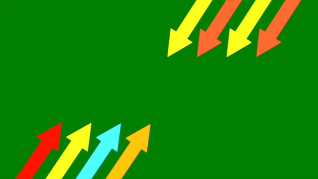 Retro themed animated video, a moving arrow icon on a green background