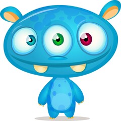Playful and mischievous, the blue three-eyed monster cartoon brings whimsical charm to your creative world.