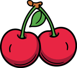 Illustration of a cherry with leaf, vector