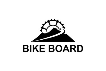 Fototapeta na wymiar Rocky mountain logo with downhill bike gear elements.